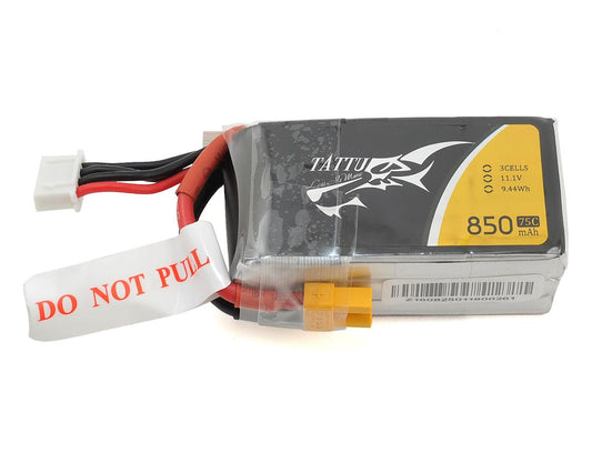 Tattu 3s LiPo Battery 75C (11.1V/850mAh) w/XT-30 Connector